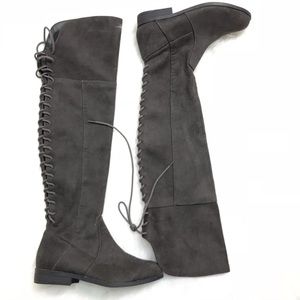 Von Maur Lace Up Side Zipper Over the Knee Grey Boots Sz 6